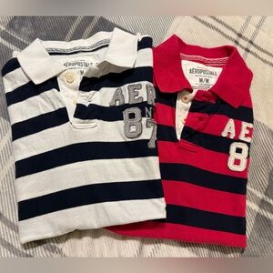 2 Men’s Aeropostale Striped Polo Shirts - Navy/White and Red/White